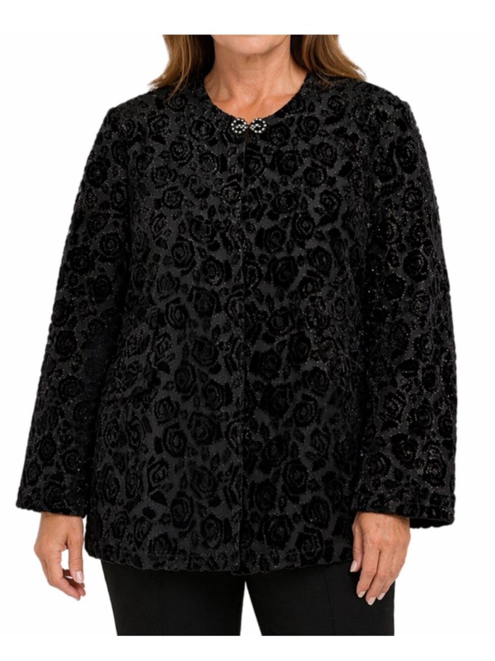R & K Evening Jacket Womens XL Missy Black Velvet Burnout Glam Event Cocktail